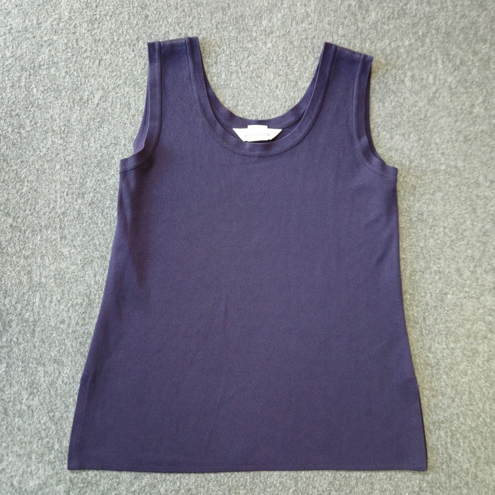 Misook Signature Knit Sleeveless Tank M Purple Navy Scoop Neck Slit Crepe Career